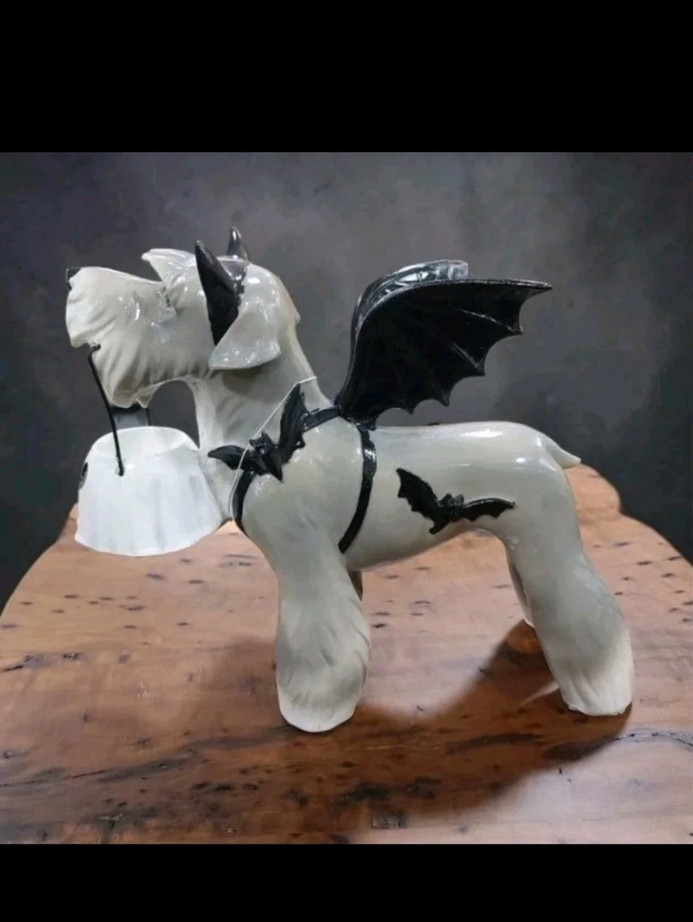 Bat Schnauzer Dog w/ Ghost Bucket in Halloween Costume Figure Statue Decor New